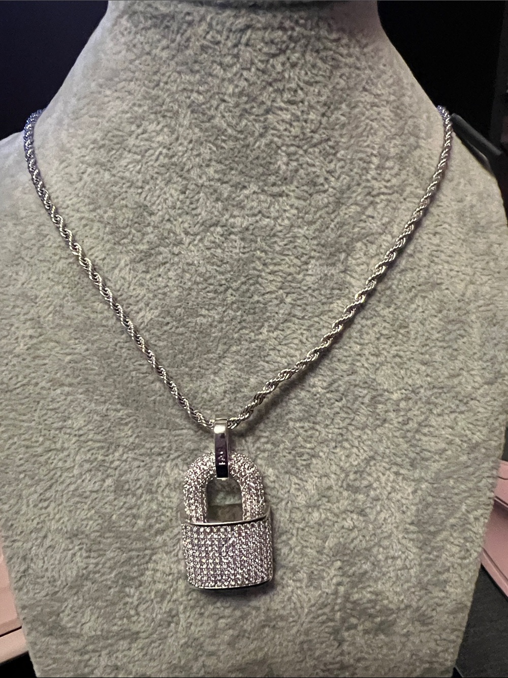 Pavé Crystal Padlock Pendant Necklace in Silver - Women Jewelry